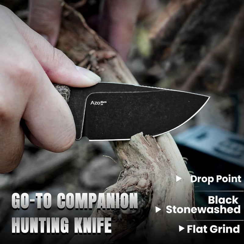 KIZER Hare Fixed Blade Knife with Sheath, 3.14" D2 Steel Blade EDC Hunting Knife with Burlap Micarta and Black G10 Handle, Small Survival Knives, Outdoor Camping Knives for Men Women 1077M3 - Image 3
